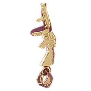  14kt Yellow Gold 3 D Tommy Gun Pendant Jewelry