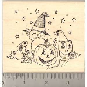 Trick or Treating Friends Rubber Stamp   Wood Mounted 