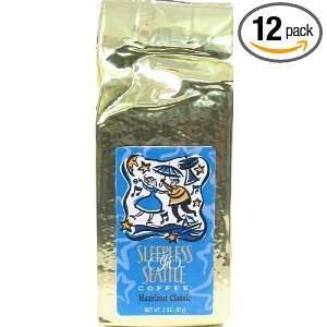 Sleepless In Seattle Coffee Hazelnut Classic, 2 Ounce Bags (Pack of 12 