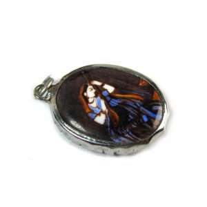   Woman Playing Ragas on her Veena Full Color Enameled Pendant: Jewelry