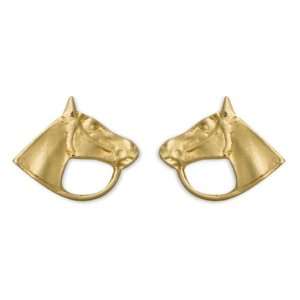  Perris Leather Large Horsehead Earrings   Gold Plated 