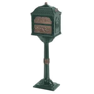Gaines Mailboxes: Green with Antique Bronze Classic Pedestal Mailbox