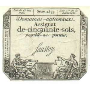  France 1793 50 Sols, Pick A70b. Assignat. 