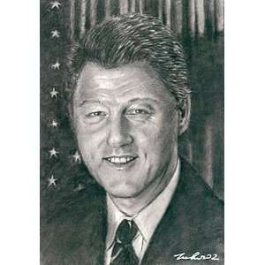  William (Bill) Clinton Portrait Charcoal Drawing Matted 16 