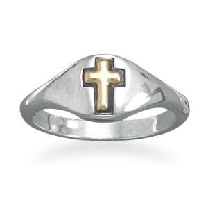 : Heart Of Gold Sterling Silver Tapered Ring With 14 Karat Gold Cross 
