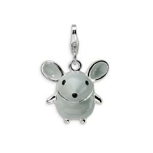  Amore LaVita(tm) Sterling Silver 3 D Enameled Grey Mouse w 