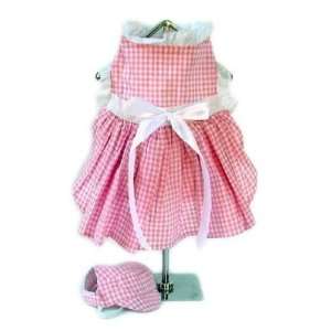  Pink Gingham Dog Dress Set w/ Hat & Leash, Small: Pet 
