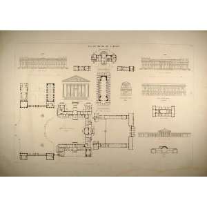  1841 Engraving Royal Castle Laeken Belgium Architecture 