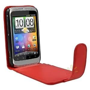 For HTC Wildfire S Flip Leather Case w/Crd Holder , Red 