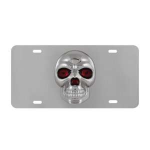  3D Skull w/ Red Eyes Car Truck SUV Chrome Metal License 