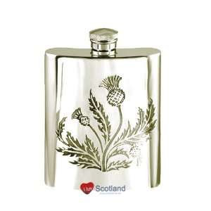  Hip Flask 6oz Pewter Embossed Thistle Flower: Patio, Lawn 