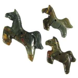  3 42 57mm picasso jasper carved horse pendant bead set1 