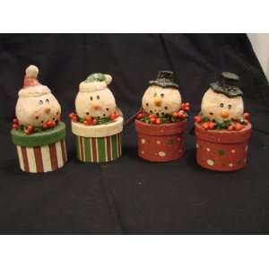  Set of Four Delton Fine Collectibles Snowman Topped Round 