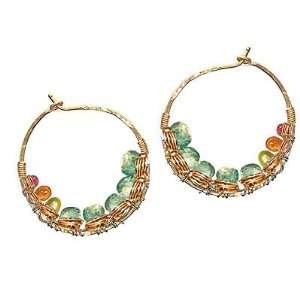 14k Gold Filled Earrings Hammered Hoops with Apatite, citrine, and 