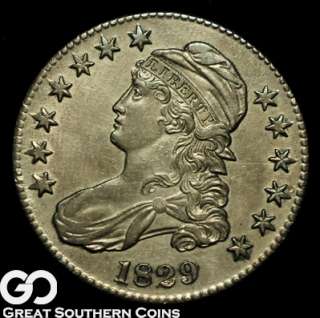 1829 Capped Bust Half Dollar OVERTON 0 119 CHOICE AU++  