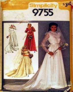 1980 vintage sewing pattern: WEDDING DRESS +train sz6&8  