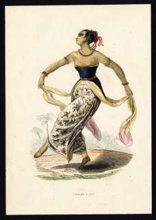 Antique Costume Print JAVA INDONESIA DANCING WOMAN DANCER Wahlen 1843 