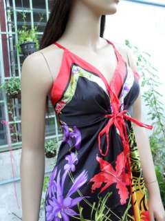 New VTG Boho Butterfly Purple Satin Dress Party MSc 209  