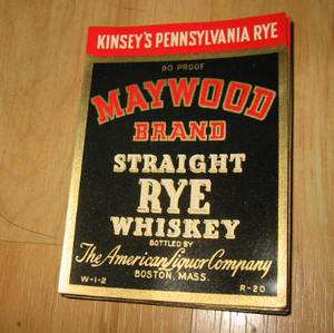 100 1940s MAYWOOD Straight Rye WHISKEY Bottle LABELS  