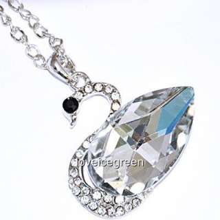 Crystal Glass Clear Swan Pendant Necklace Chain 18K GP  