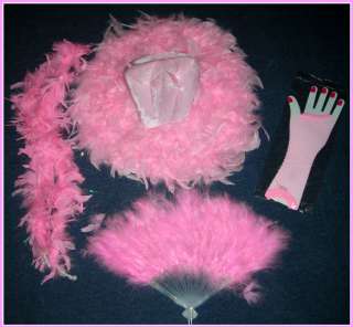 PINK TEA PARTY SET~*~FEATHER HAT, FAN, GLOVES AND BOA  