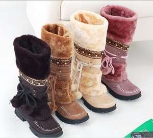   Boho Fur Trim Mid Calf Snow Boots Shoes `````HH 0109  