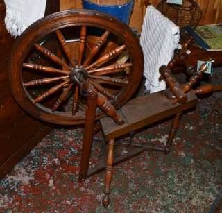 antique 19th c spinning flax wheel turned legs working  