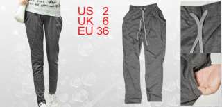 Women 2 Pocket Casual Harem Pants Trousers Dark Gray XS  