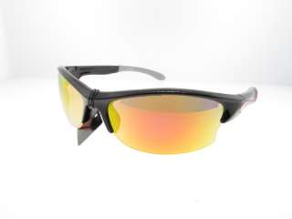 Mens Half Frame Sport Wrap Sunglasses Black Frames Revo Mirrored Lens 