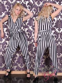 New Womens Ladies Plain and Striped Belted Playsuit Jumpsuit Dress 