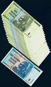 10 TRILLION ZIMBABWE DOLLARS x 15 BANK NOTES + 100 TRILLION  