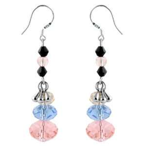   Dangle Earrings   Clear Pink, Blue and Yellowish Stone Bead. Jewelry