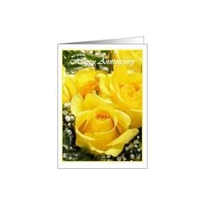 Yellow Roses Happy Anniversary Paper Greeting Cards Card