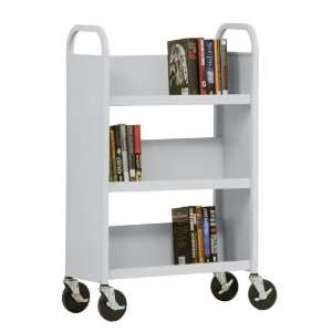   Single Sided Sloped Shelf Mobile Book Truck in Putty: Office Products