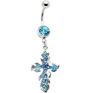  Blue Austrian Crystal Burning Cross Belly Ring: Jewelry