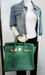 Auth Hermes vert GREEN COUCHEVEL 32 cm GoldHW HAC bag handbag birkin 
