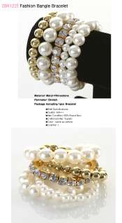 BR2122/Gold Plated Pearl Multilayer Bangle Bracelet  