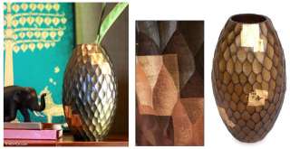 GOLDEN BEEHIVE~Hand carved Mango Wood Vase~Thailand  