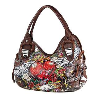   Inspired Canvas Heart Hobo Shoulder Bag Handbag Purse New Brown  