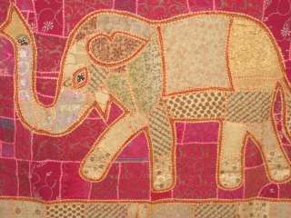 RARE INDIAN ANTIQUE ASIAN ELEPHANT ART WALL DECOR TAPESTRY THROW SARI 