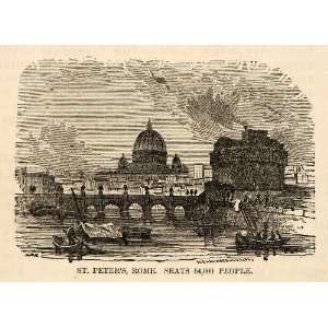  1880 Wood Engraving St. Peters Basilica Rome Italy 