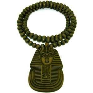   Brown All Natural Wood Style King Tut Replica Pendant Piece Necklace