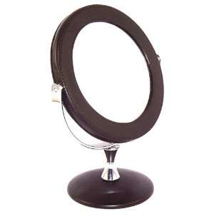   Manhattan Round Leather Vanity Mirror 7x Magnification, Black: Beauty