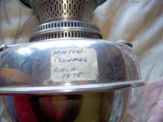   1875 BANQUET OIL LAMPS   MINTON COLUMNS  YOUNGS CENTRAL DRAUGHT  