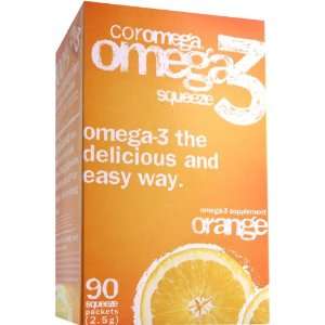 Coromega Omega 3 Supplement, Orange Flavor, Squeeze Packets, 90 Count 