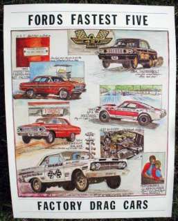 FORD POSTER FASTEST FIVE FACTORY DRAG CARS 60S MINT!  