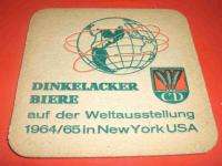 1964 65 NEW YORK WORLDS FAIR *DINKELACKER* BEER COASTER  