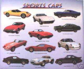 SPORTS CAR POSTER66 CORVETTE,67 MUSTANG,PORSCHE 911s  