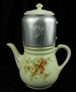 Vintage Hall China Yellow Rose Teapot Coffee Pot with Aluminum Infuser 