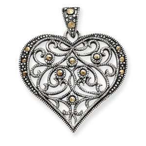  Sterling Silver Marcasite Heart Pendant: Jewelry
